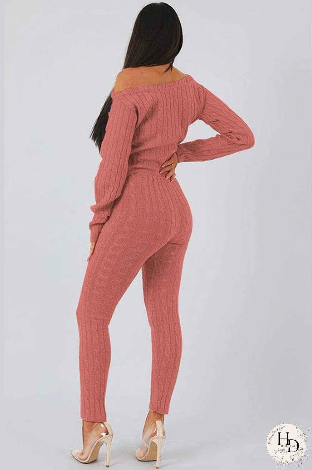 Coffee Elastic Fly Long Sleeve Mid Solid pencil Pants Two-piece suit