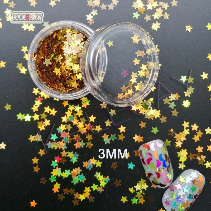 3mm Sequins DIY Flat Five-pointed Star Moon Sequin Paillettes Sewing Craft DIY Laser Silver Nail Sequin Accessories Decorations