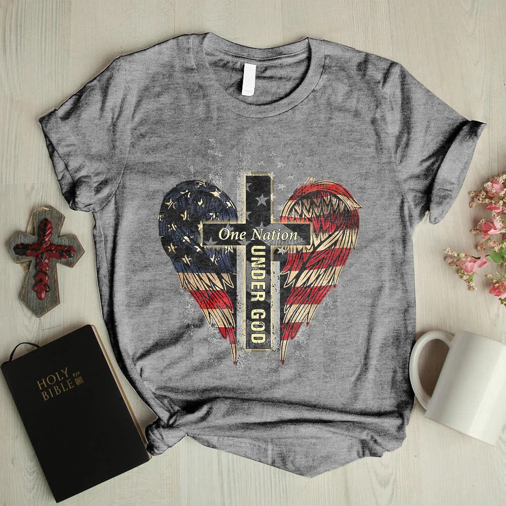 Ladies American Flag Faith Print T-shirt