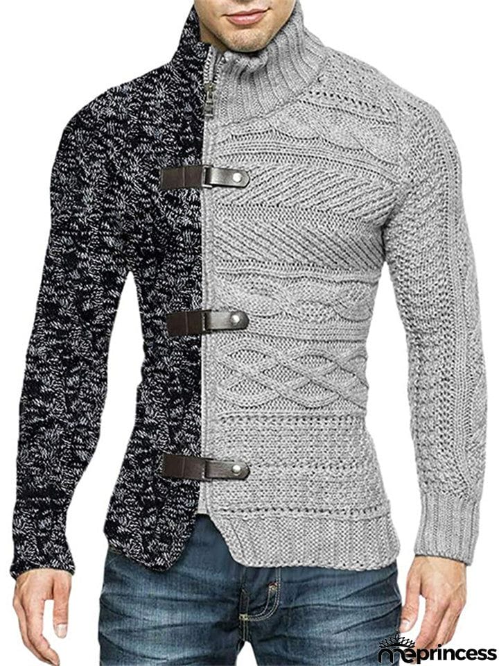 Contrast Color Zipper Turtle Neck Sweaters