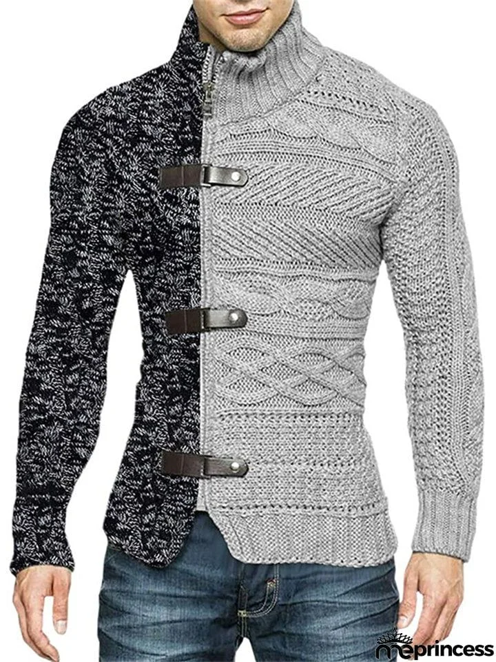 Contrast Color Zipper Turtle Neck Sweaters