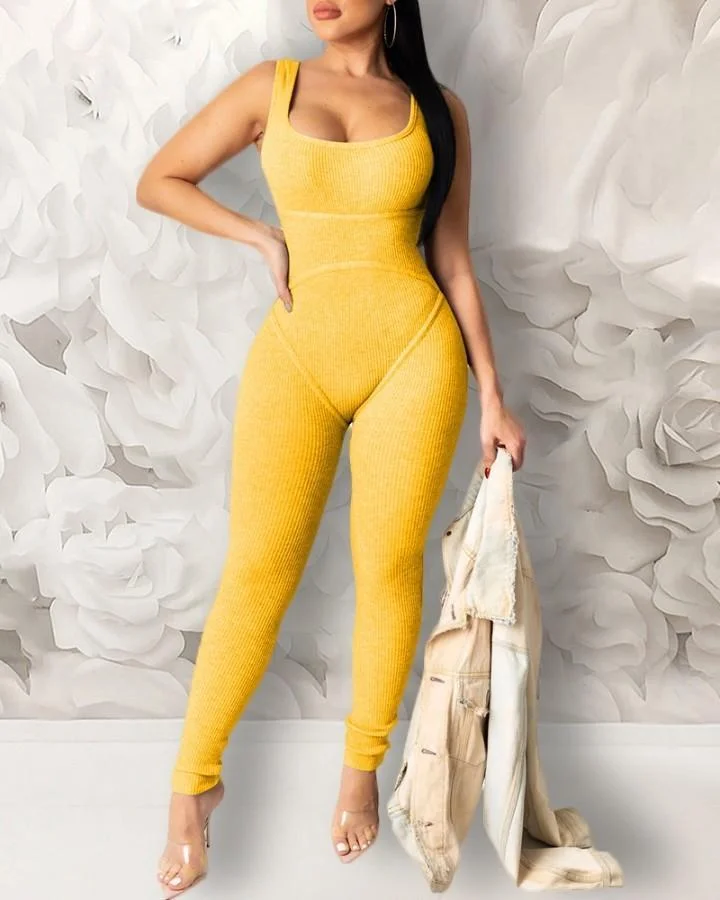 Solid U-neck Thick Strap Jumpsuit P15328
