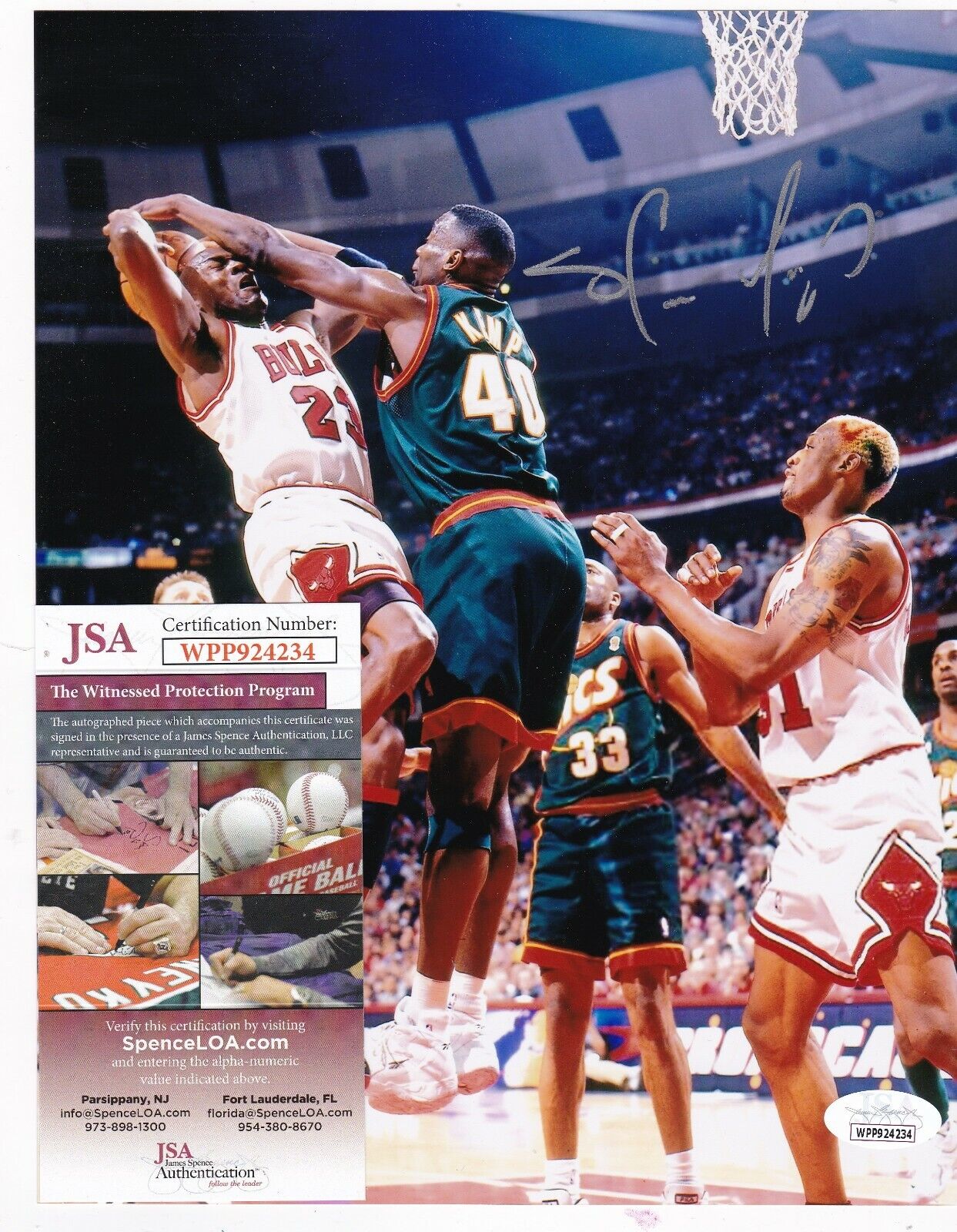 SHAWN KEMP SEATTLE SUPER SONICS W/ MICHAEL JORDAN JSA AUTHENTICATED SIGNED 8X10