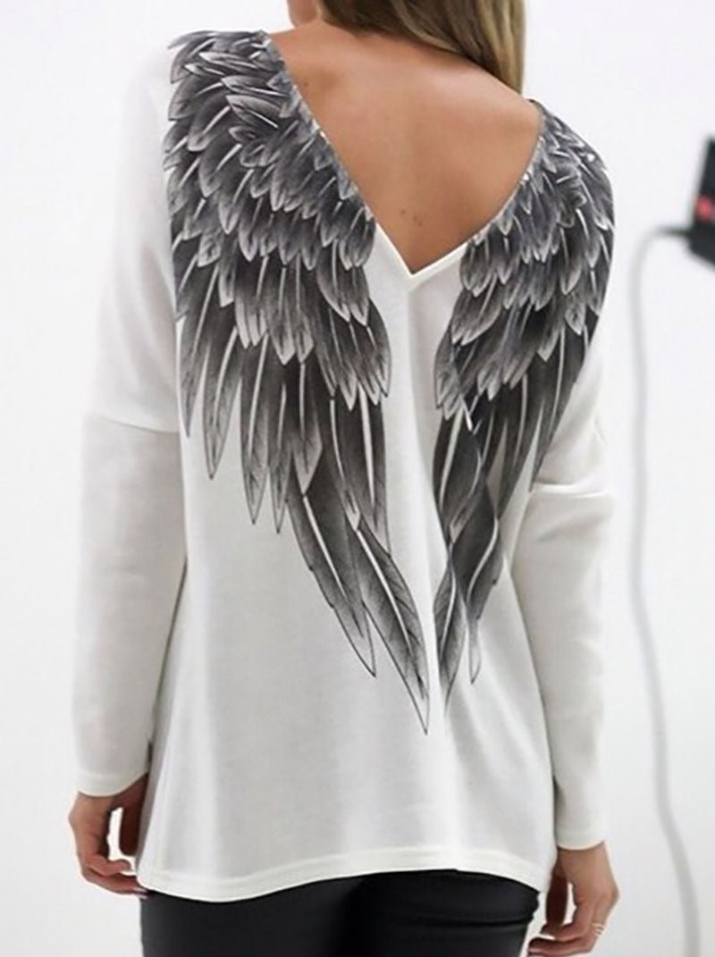 Angel Wings on Back V-neck T-shirt