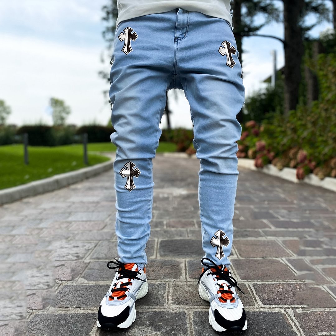 Hip Hop Street Faith Pattern Slim Slim Jeans