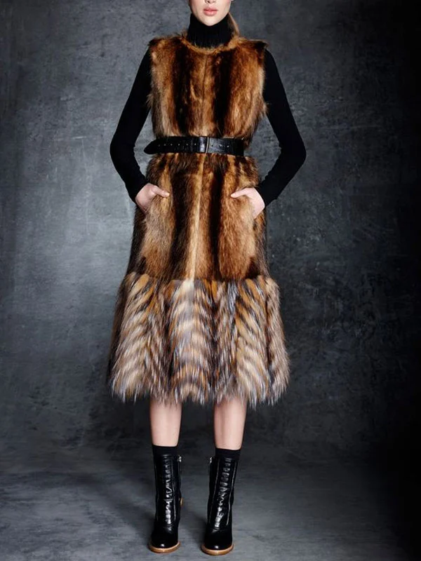 Sleeveless Temperament Delicate Ladies Fur Dress