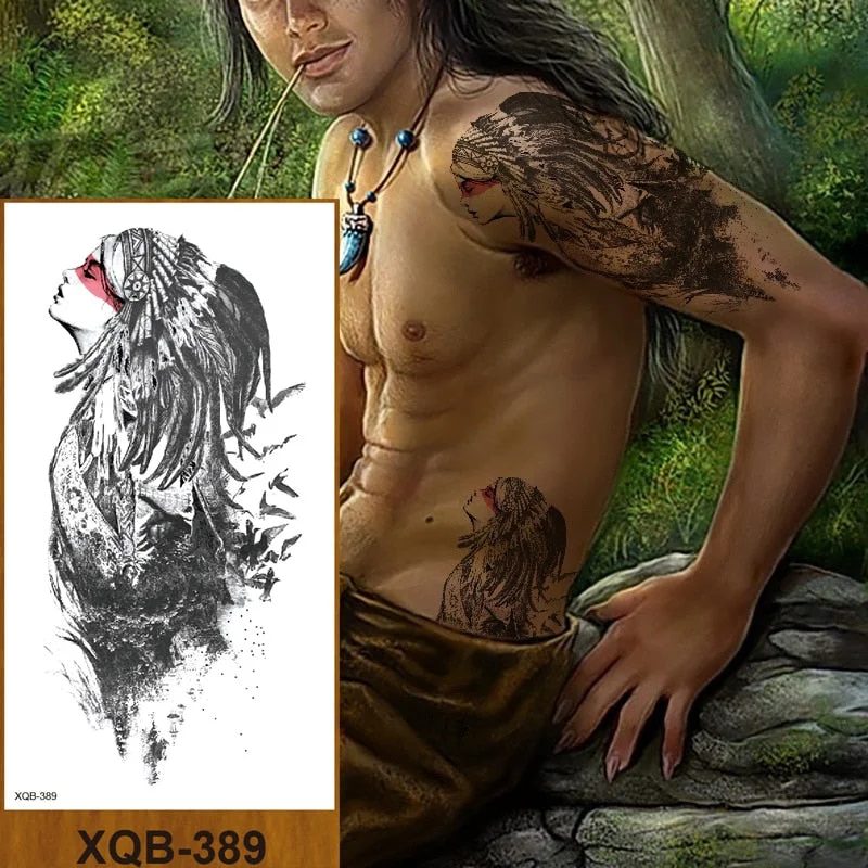 Temporary Tattoos Stickers Beauty & Snake Bear Owl Fox Mermaid Egypt Queen Sexy Men Women Girl Flower Arm Body Chest Fake Tatoo