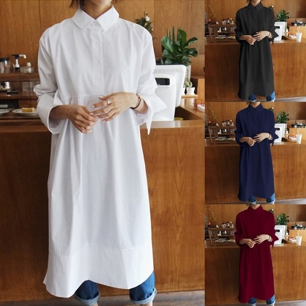 Womens Long Shirt Dress Spring Autumn Long Sleeve Turn-down Collar Party Loose Casual Maxi Dress Plus Size - Shop Trendy Women's Clothing | LoverChic
