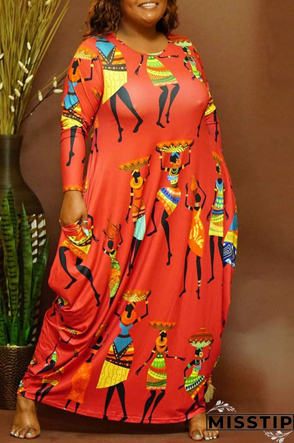 White Fashion Casual Print Basic O Neck Long Sleeve Plus Size Dresses