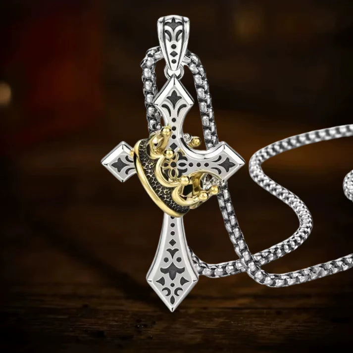 Unique Gift Vintage Crown Cross Necklace