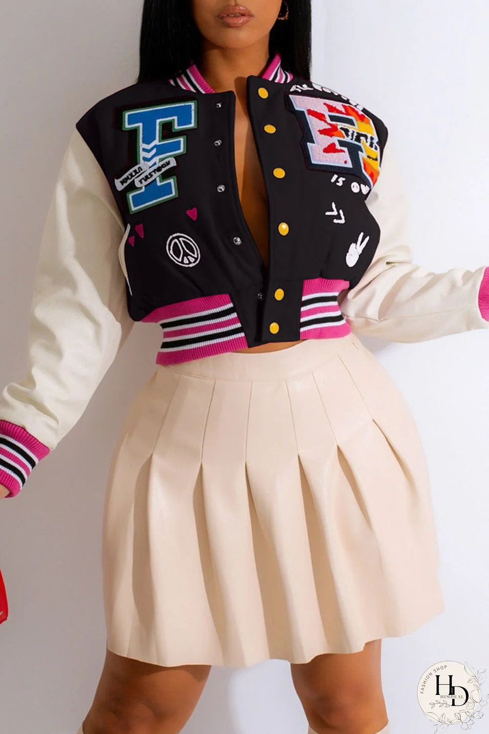 Blue Casual Print Patchwork O Neck Outerwear