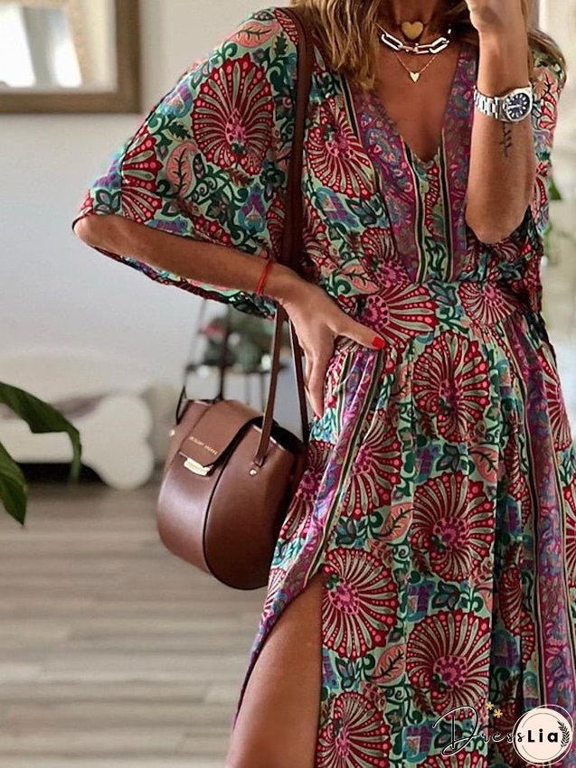 Red Swing Dress Boho Long Maxi