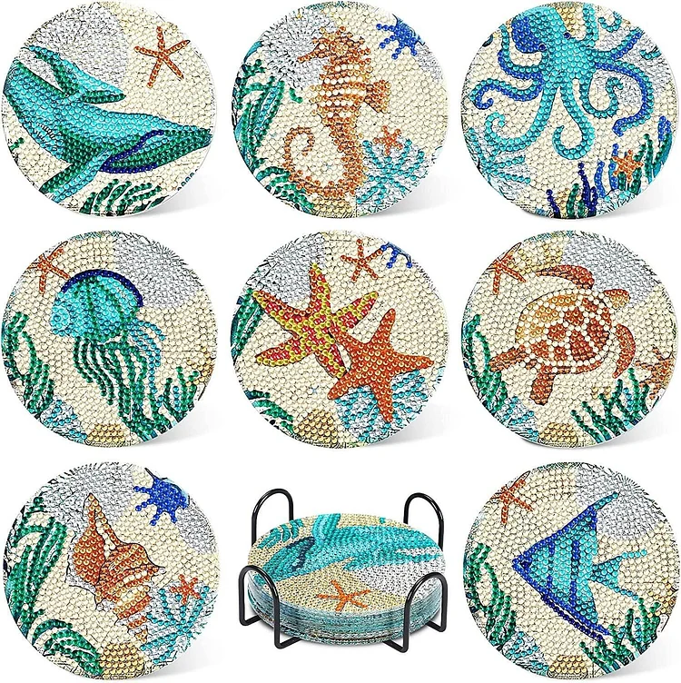 6 pcs set DIY Special Shaped Diamond Painting Coaster | marine life