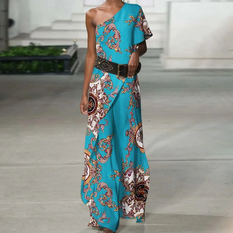 Feminino Fashion Sexy One Shoulder Sleeve Playsuits Asymmetrical Ruffles Solid Women Jumpsuits ZANZEA Overalls