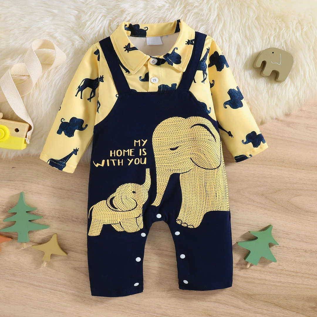 Cool Cartoon Elephant Printed Baby Jumpsuit