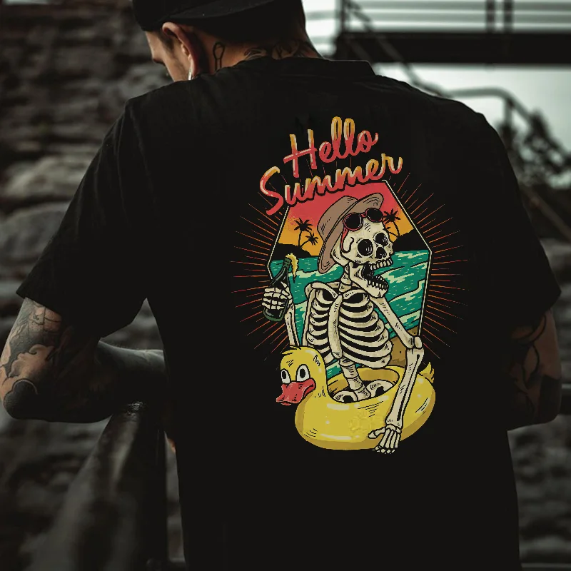 Hello Summer Skull's On Holiday Printed Men's T-shirt -  