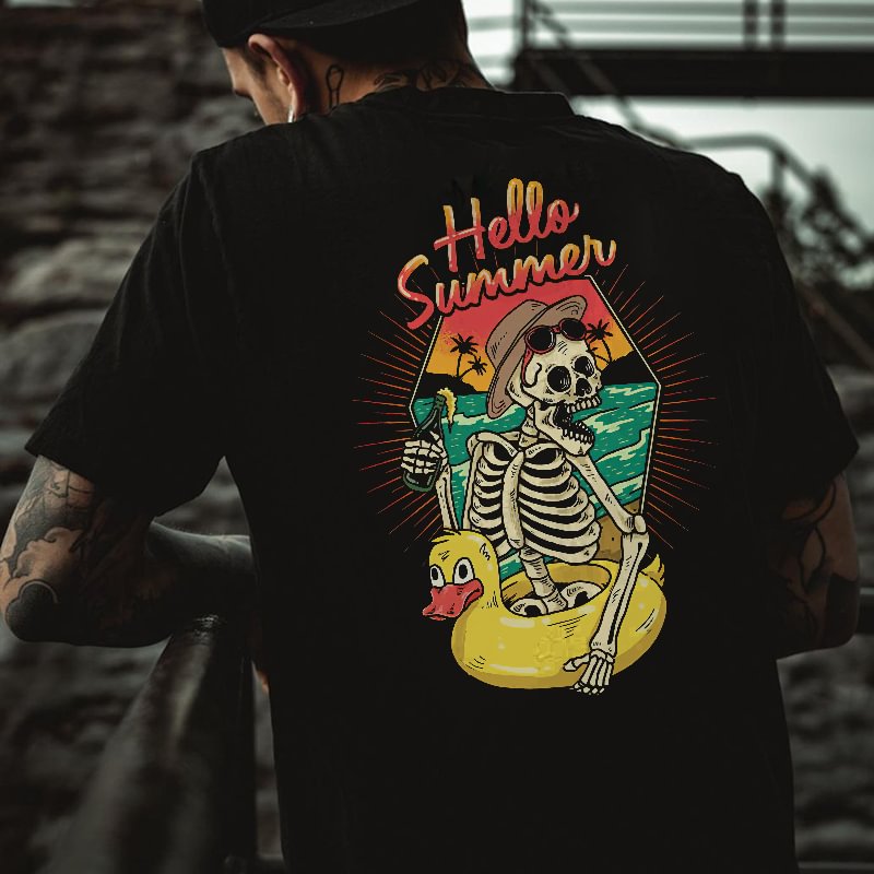 Hello Summer Skull's On Holiday Printed Men's T-shirt -  