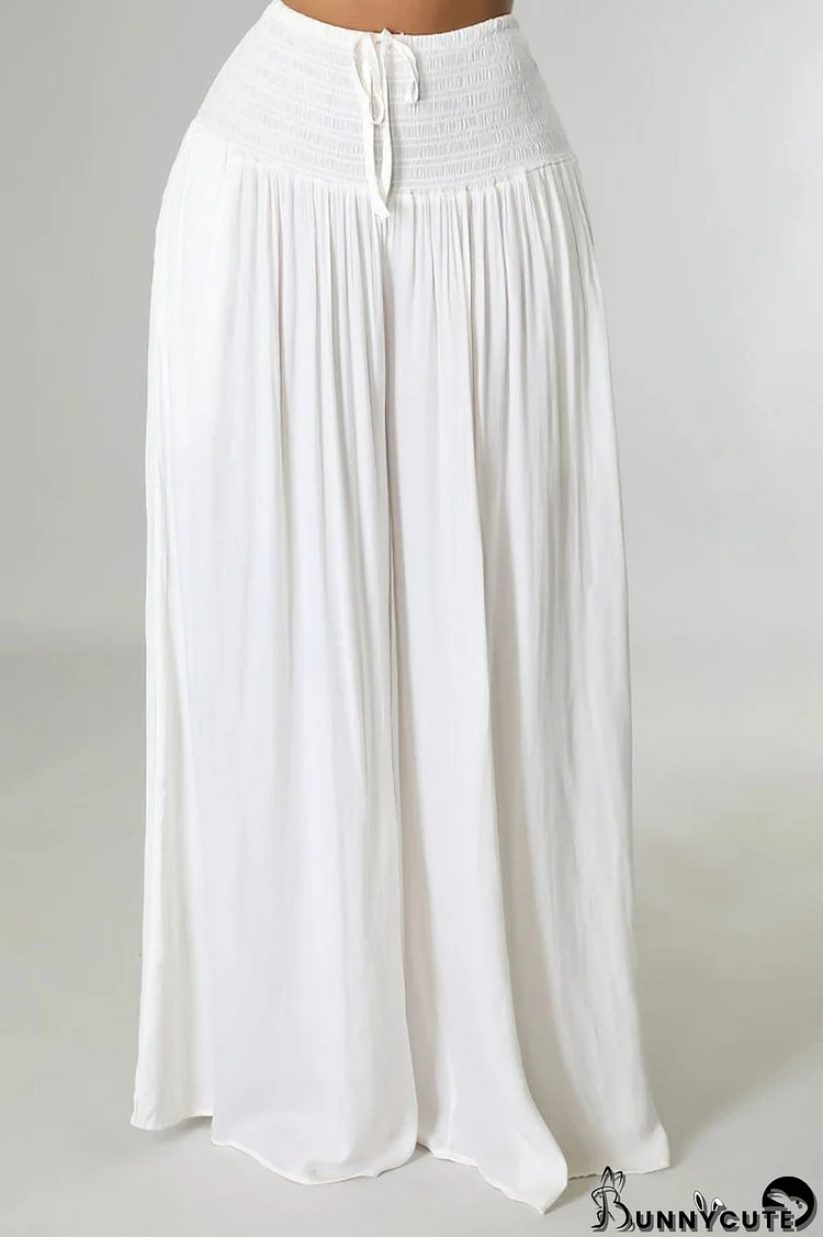 White Casual Solid Patchwork Fold High Waist Wide Leg Solid Color Bottoms