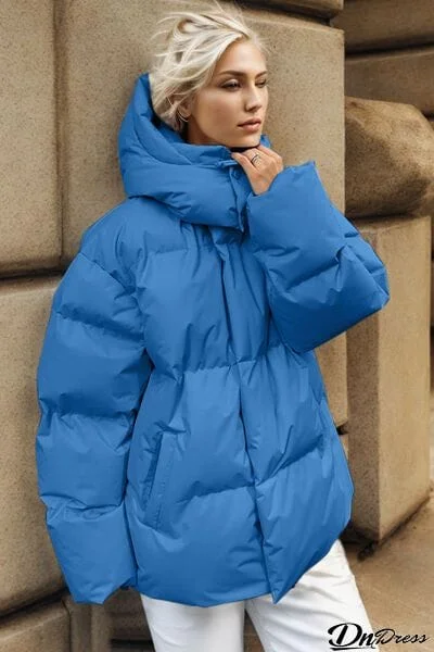 Pocketed Zip Up Hooded Puffer Jacket