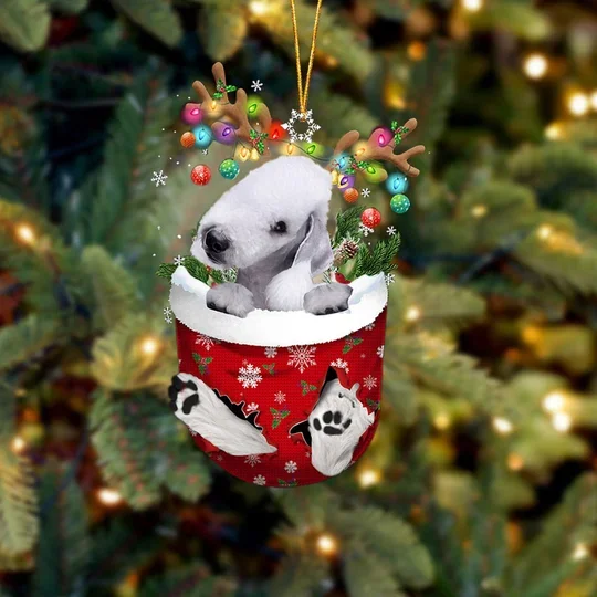 Bedlington Terrier In Snow Pocket Christmas Ornament trabladzer