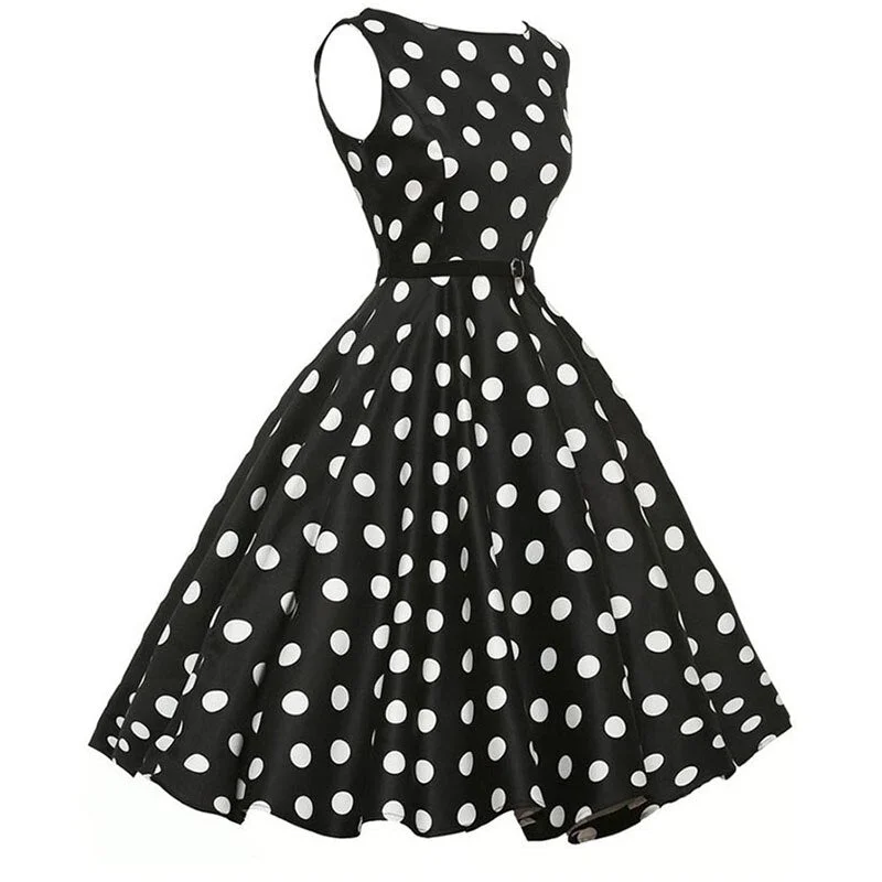Summer Casual Dress Women  Polka Dot Retro Swing Gown Pin Up Robe Vintage 60s 50s Rockabilly Sundress
