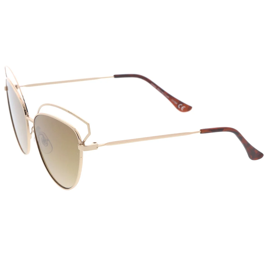 Women's Open Metal Frame Colored Mirror Oversize Cat Eye glasses 58mm