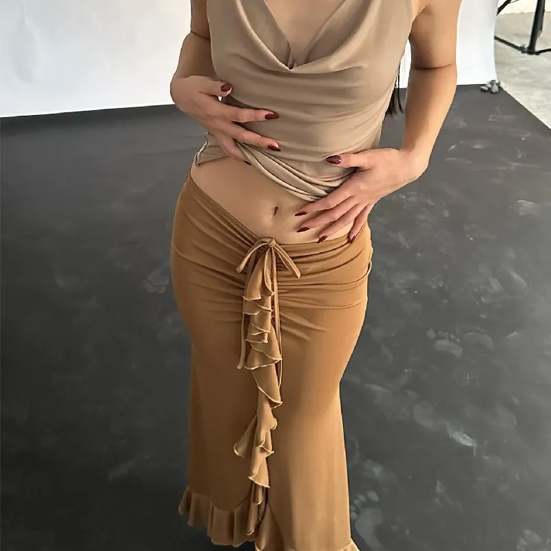 Uveng Uveng Wish New Fashion French Temperament Low Waist Pressure Pleated Flounce Skirt Woman