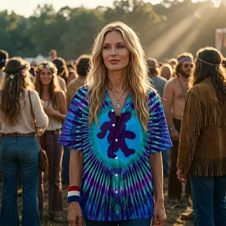 Vintage Grateful Dead Skull & Bear &Terrapin Graphic Cuban Collar Short Sleeve Shirt &ndash; Unisex Retro Cotton Top