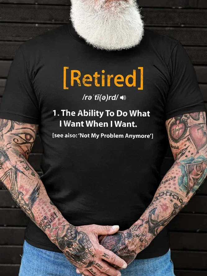 Mens Retired Definition Funny Retirement Round Neck Short Sleeve Graphic T-Shirt