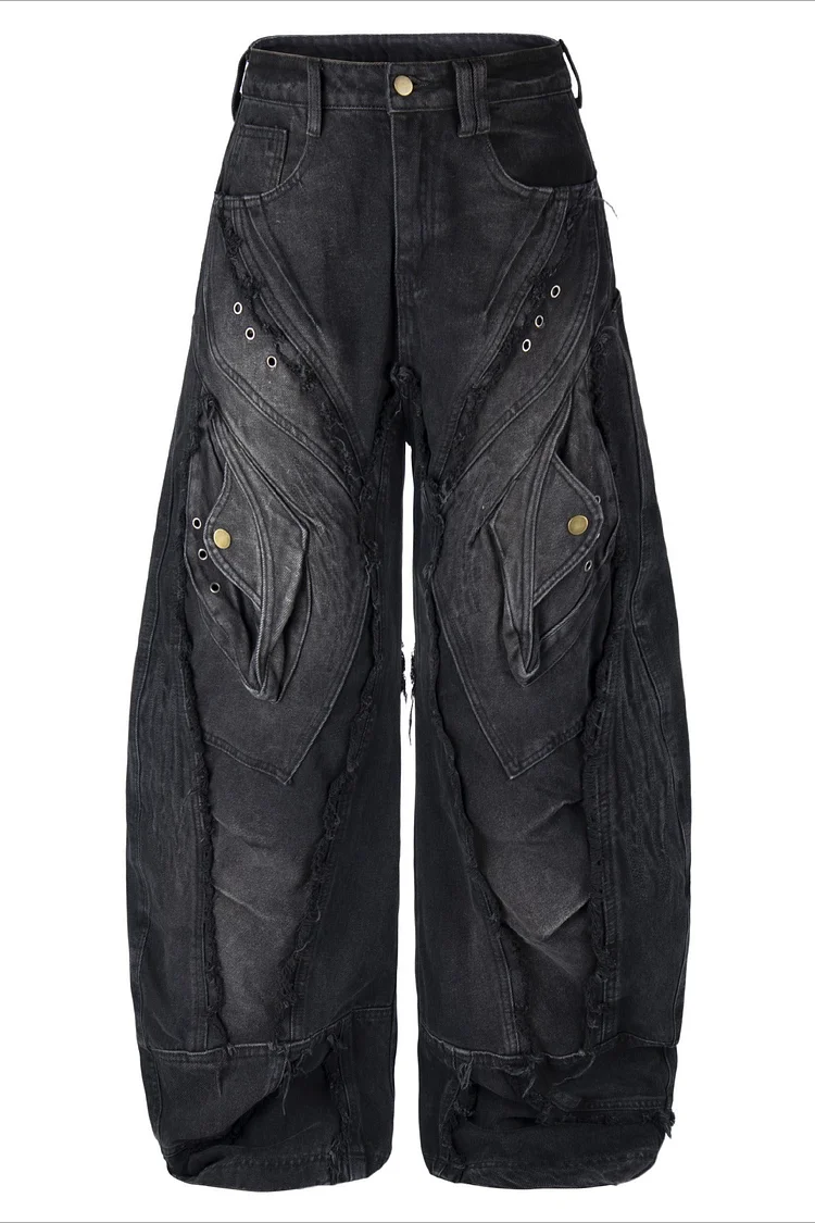 Gothic Frayed Tassel Distressed Straight Leg Pants