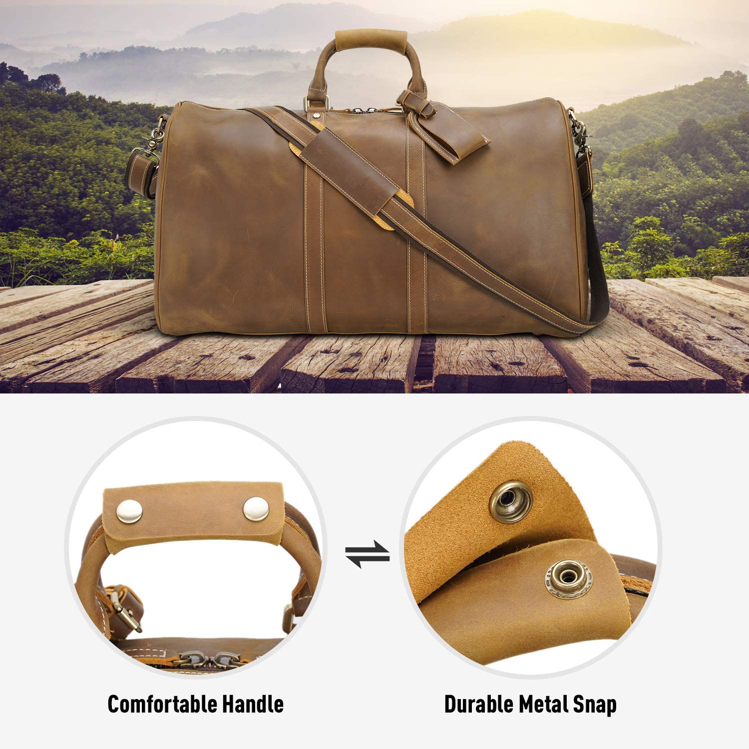 22 Inch Full Grain Leather Travel Duffel Weekender Bag Overnight Duffle Bag For Men