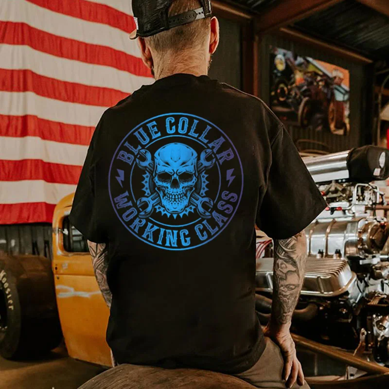 BLUE COLLAR WORKING CLASS Skull Print Men's T-shirt