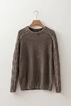 Women's Thick Dark Brown Contrast Cable Knit Sleeve Casual Sweater