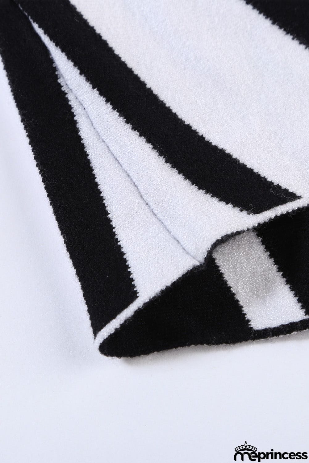 Khaki V Neck Popper Cuff Striped Casual Sweater