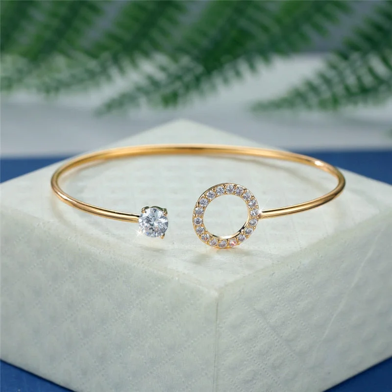 Dainty Female White Zircon Bracelet Cute Gold Color Adjustable Bracelets For Women Charm Crystal Hollow Round Chain Bracelet