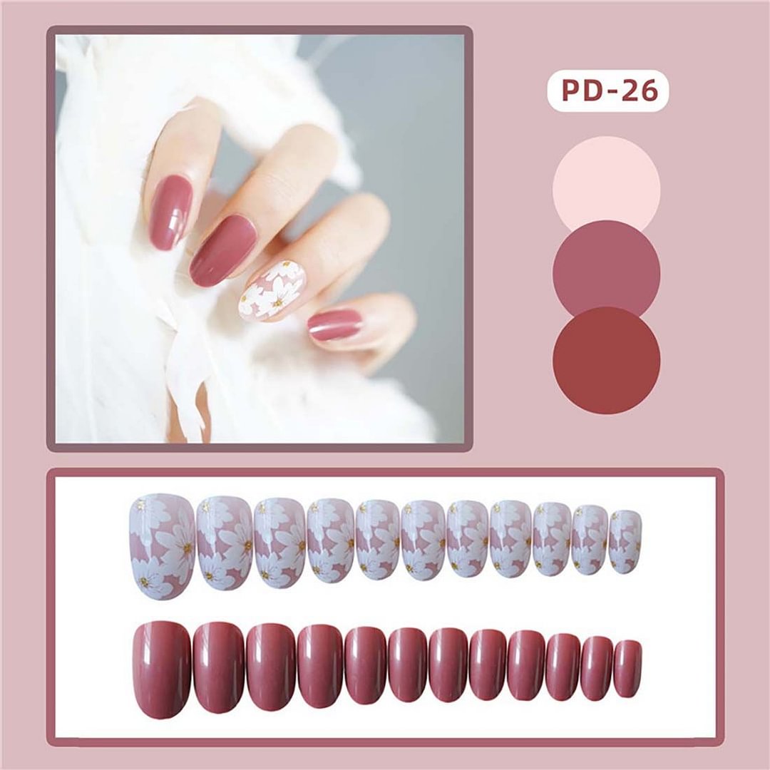 24Pcs/box wholesales Fake Nails Press On for women Bride White Flower designs Artificial Nail tips full cover acryl False Nails