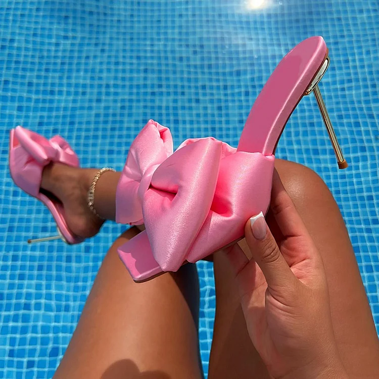 Pink Bow Stiletto Heels - Elegant Party Sandals Vdcoo
