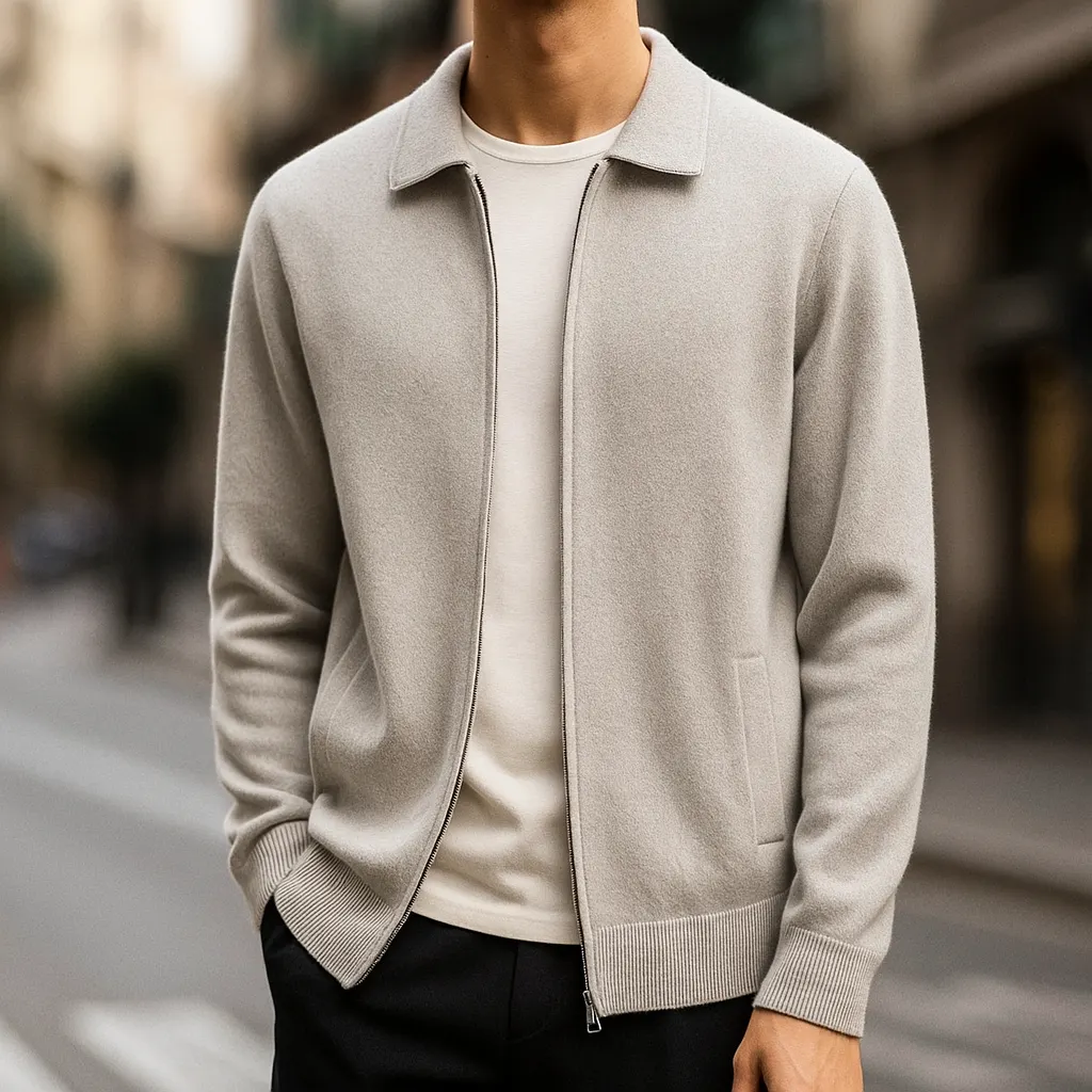 Men's Cashmere Zip Cardigan &ndash; Collared Knit with Pockets &ndash; view 2