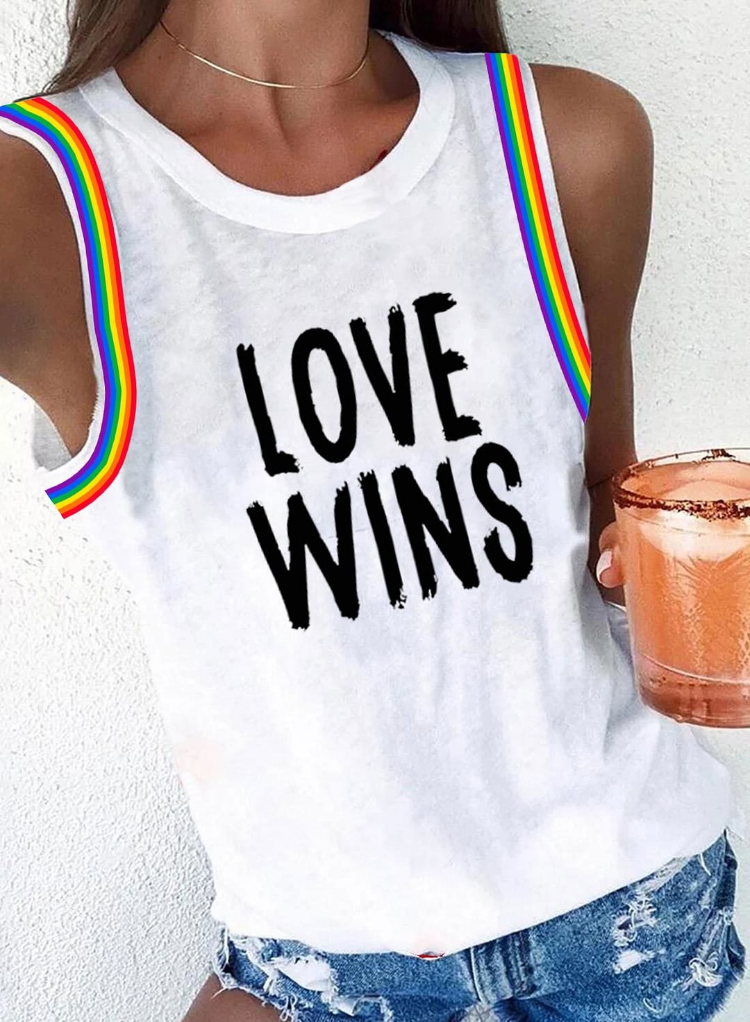 LGBT LOVE WINS Print Crew Neck Vest