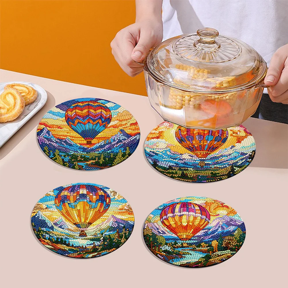 4PCS Hot Air Balloon and Mountain Diamond Painting Placemat Art Craft Supplies
