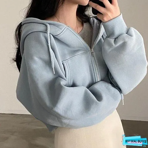 Autumn New Long Sleeve Hooded Hoodies Women Solid Color Kroean Style Vintage Sweatshirt