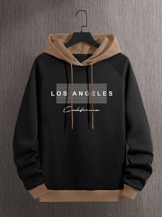 Men's Letter Print Hoodie With Contrast Color Details