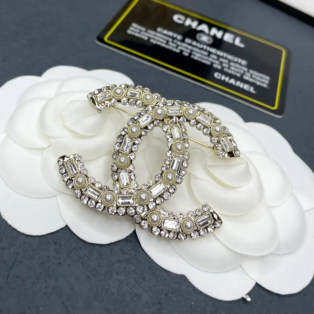 Chanel Vintage Pearl Rhinestone CC Brooch