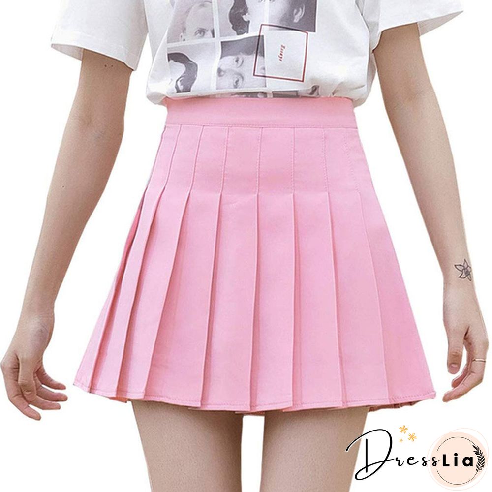 Women Girls High Waisted Plain Pleated Skirt Skater Tennis School Uniforms A-Line Mini Skirt Lining Shorts