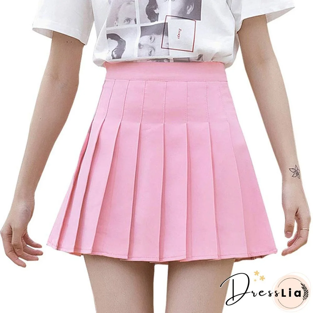 Women Girls High Waisted Plain Pleated Skirt Skater Tennis School Uniforms A-Line Mini Skirt Lining Shorts