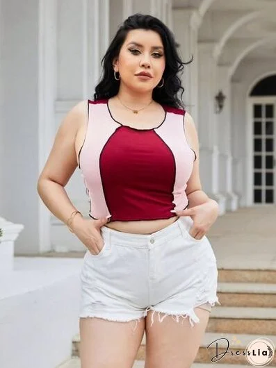Plus Size Contrast Round Neck Tank