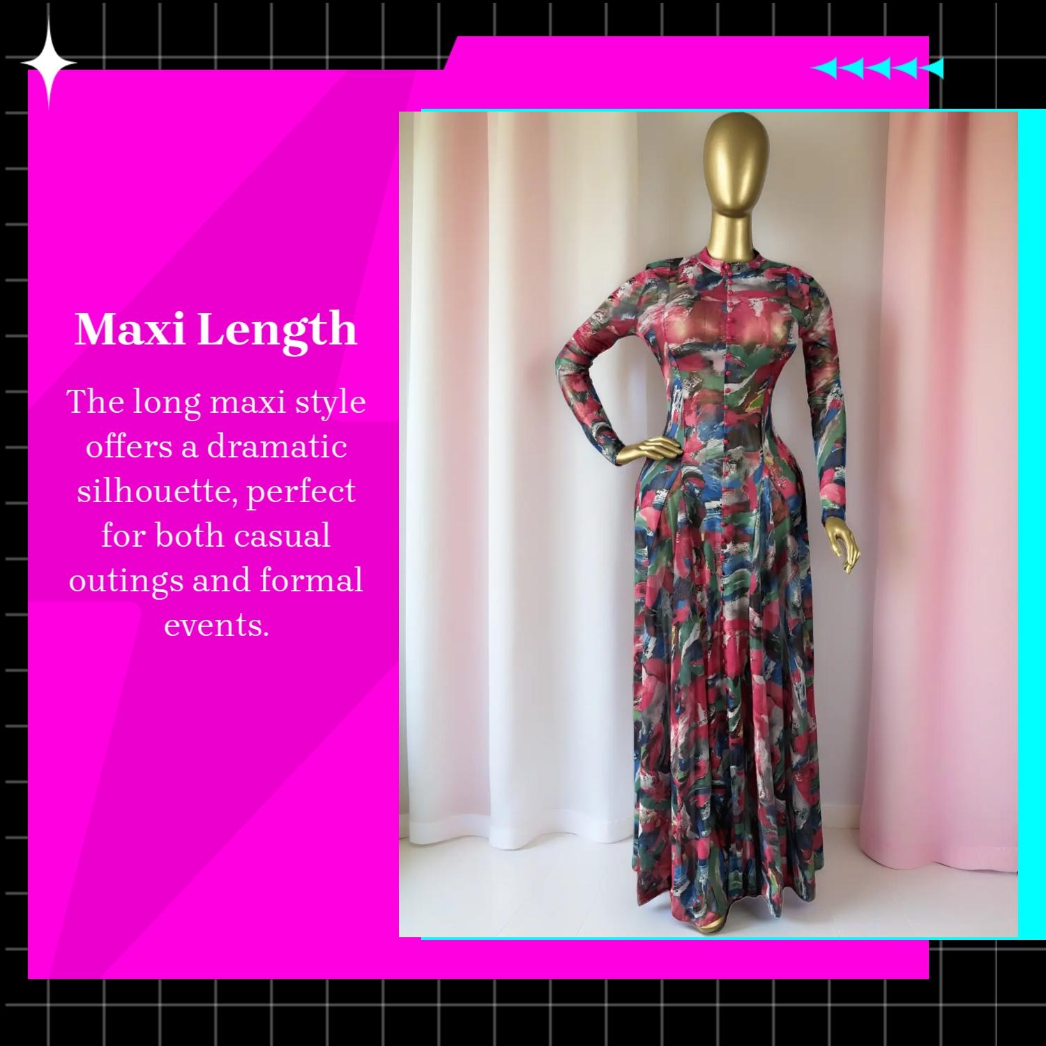 PULKRITU Women's O-Neck Long Sleeve Woven Maxi Dress, Tie-Dye Print, Romantic Valentine's Day Party Outfit Gown, Sexy Mesh Sheer Dress, Spring Sexy Club Street Evening Wear Lady Skirts