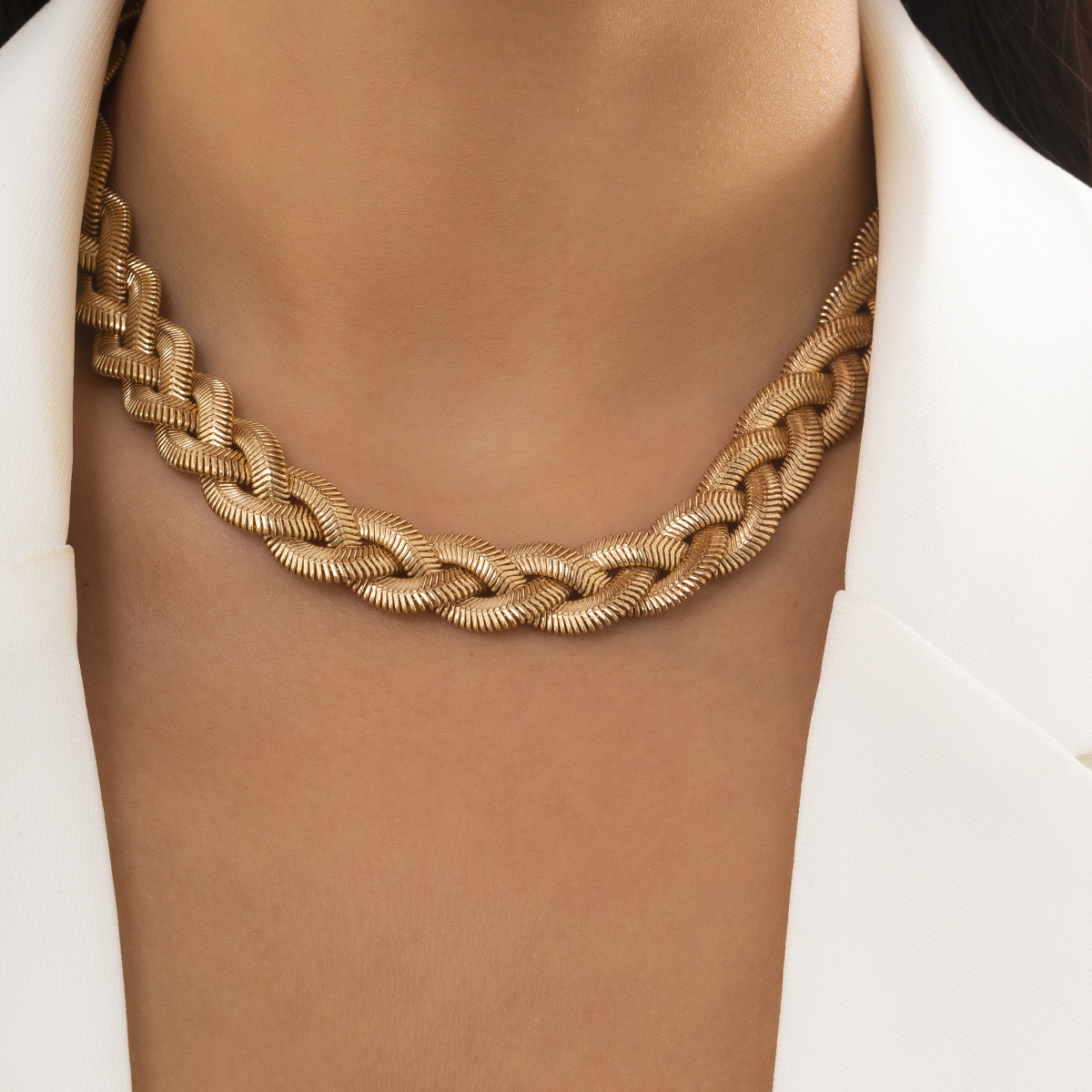 Metallic Snake Bone Chain Braided Necklace
