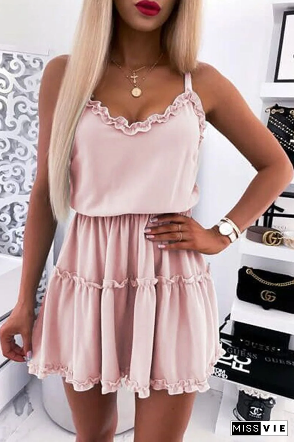 Fashion Sweet Solid Sleeveless Dress