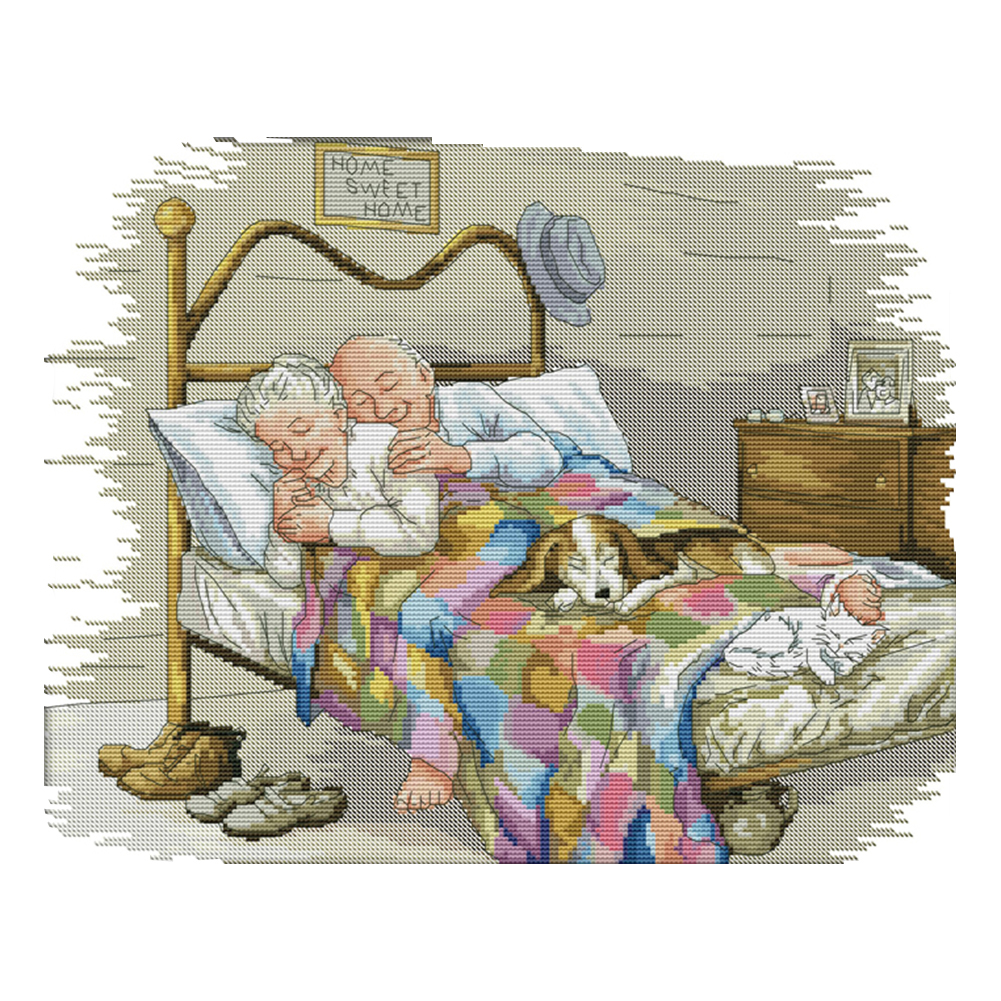 Old Couple Partial 14CT Counted Canvas(44*36cm) Cross Stitch(backstitch)